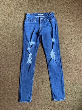 Levi Ripped Distressed Skinny Jeans in Blue - Women's Stretch Denim Size 26